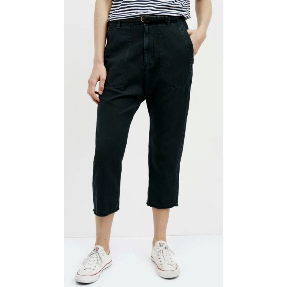 Nili Lotan 2 Linen Luna Pant Slouchy $395 Drop Crotch Cotton Cropped Navy Black